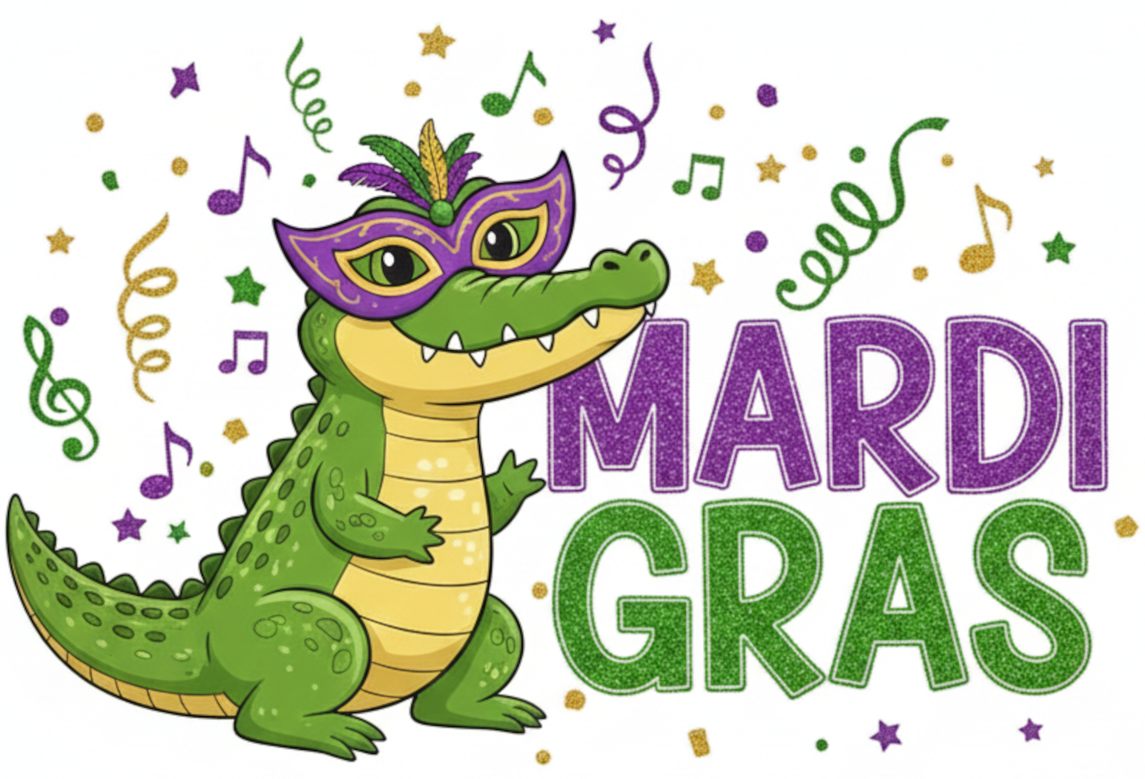 Mardi Gras Alligator Digital Clip Art - Instant Download - PNG