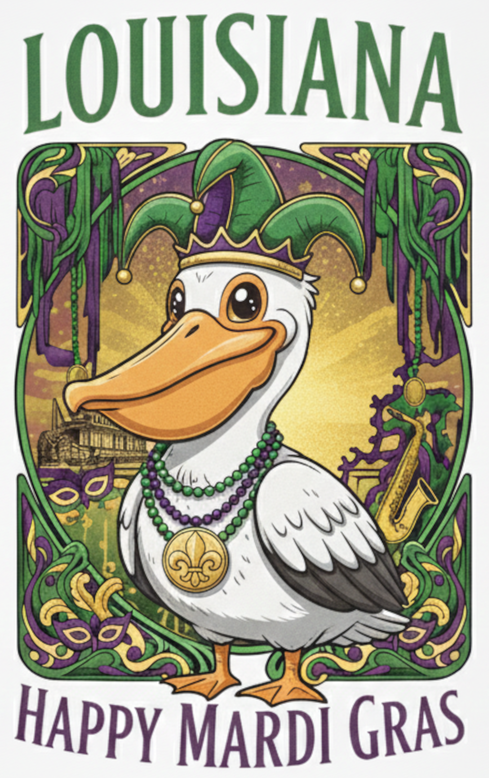 Mardi Gras Pelican PNG - Louisiana Digital Download