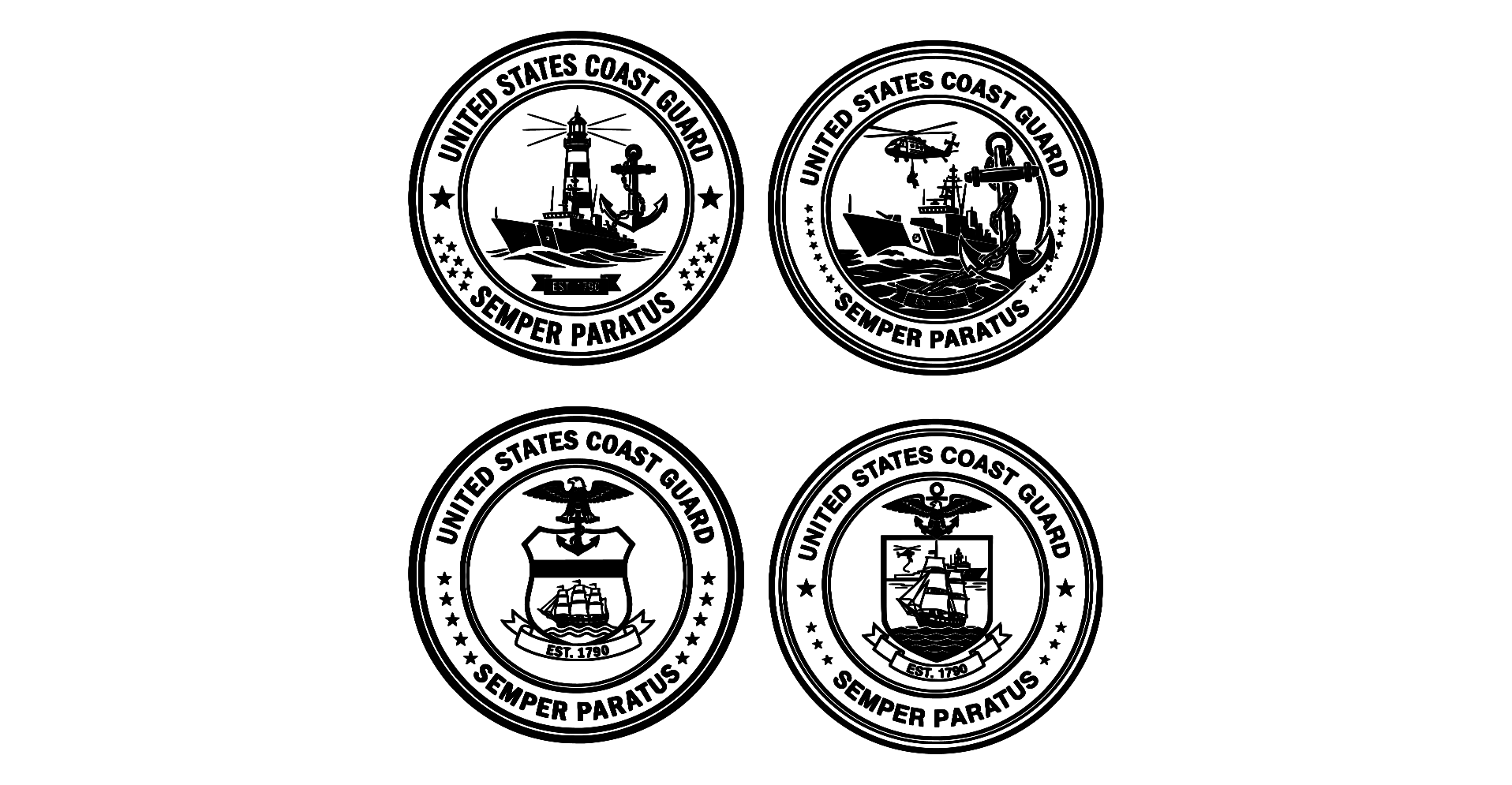 Coast Guard Bundle 4 Pack, USCG Logo Digital Files, SVG, PNG, pdf, jpg, Semper Paratus