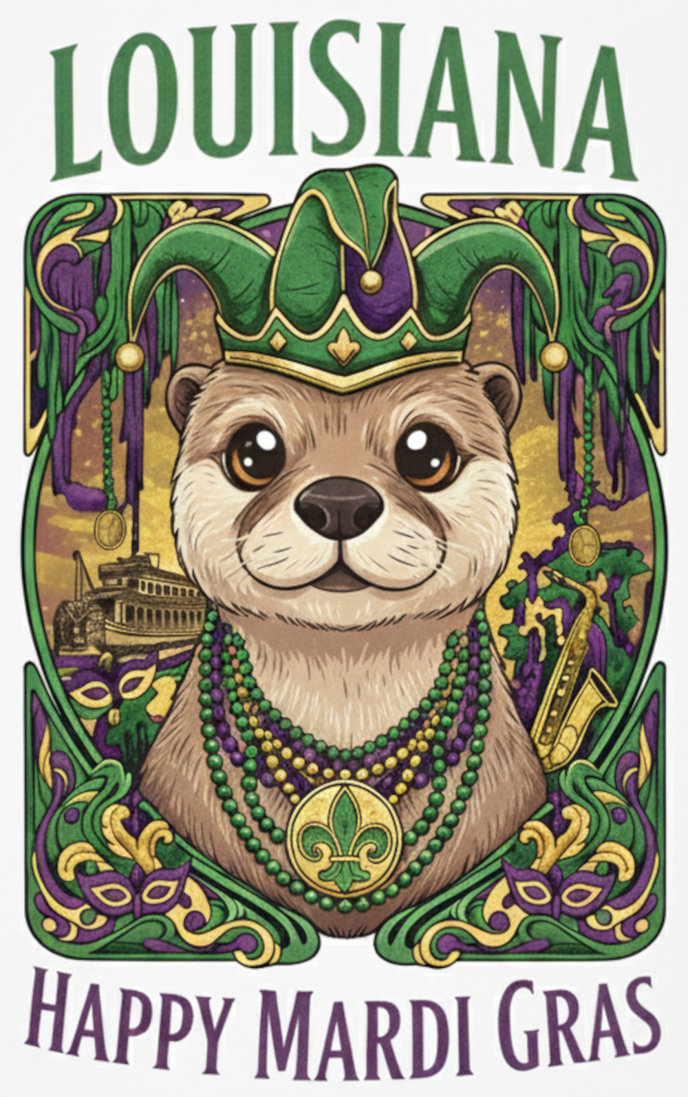 Mardi Gras Otter PNG - Louisiana River Otter Digital Download