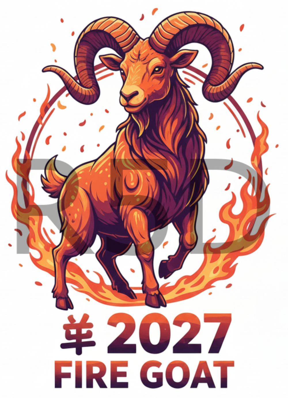 2027 Fire Goat PNG, Chinese New Year Ram Illustration (Digital Download)
