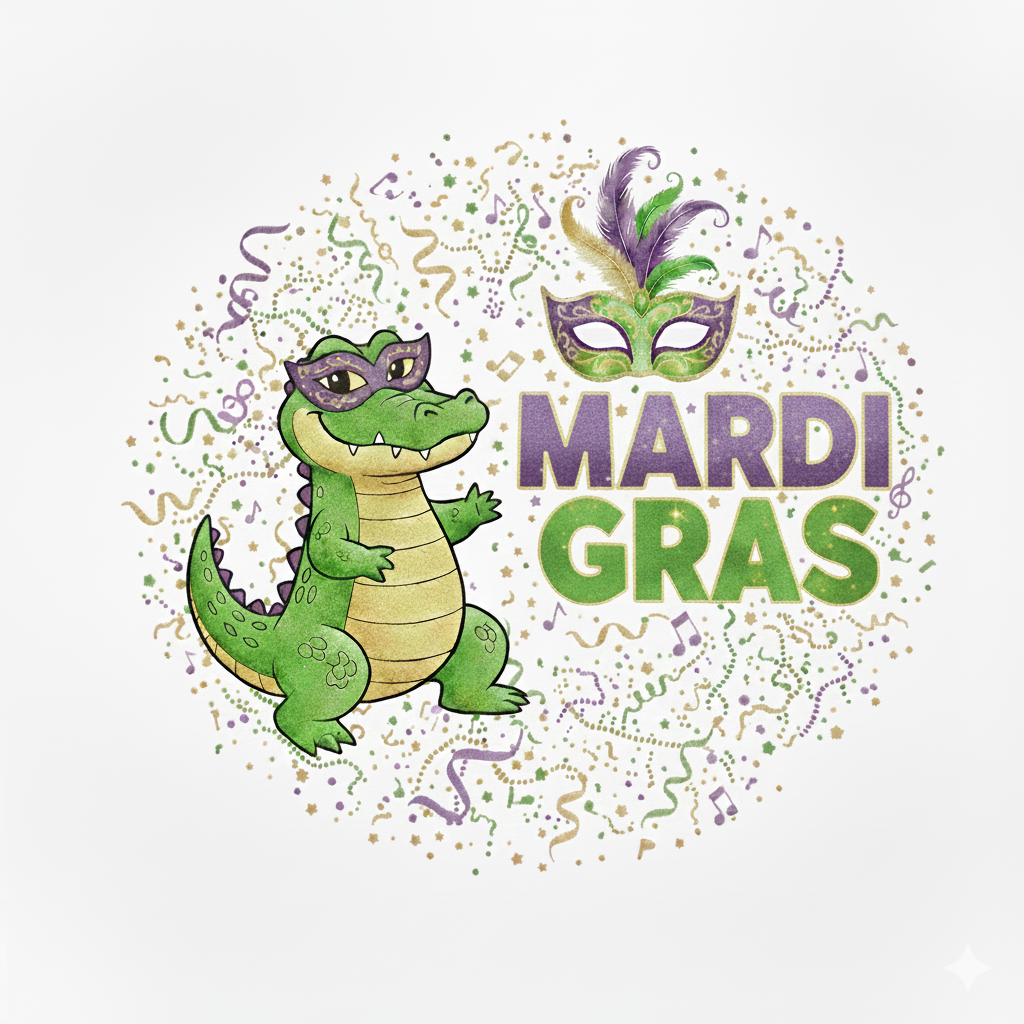 Mardi Gras Alligator Digital Clip Art