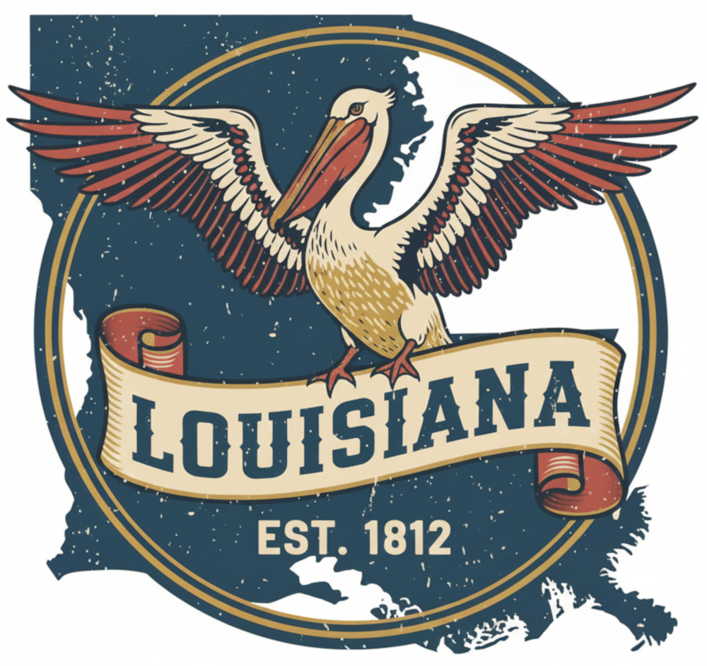 Louisiana Pelican State PNG - Vintage Badge Digital Download