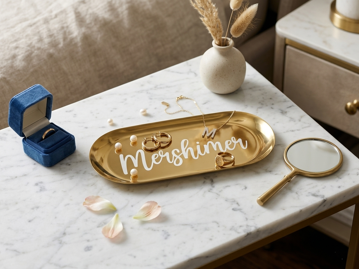 Elegant Personalized Stainless Steel Golden Jewelry & Keepsake Tray