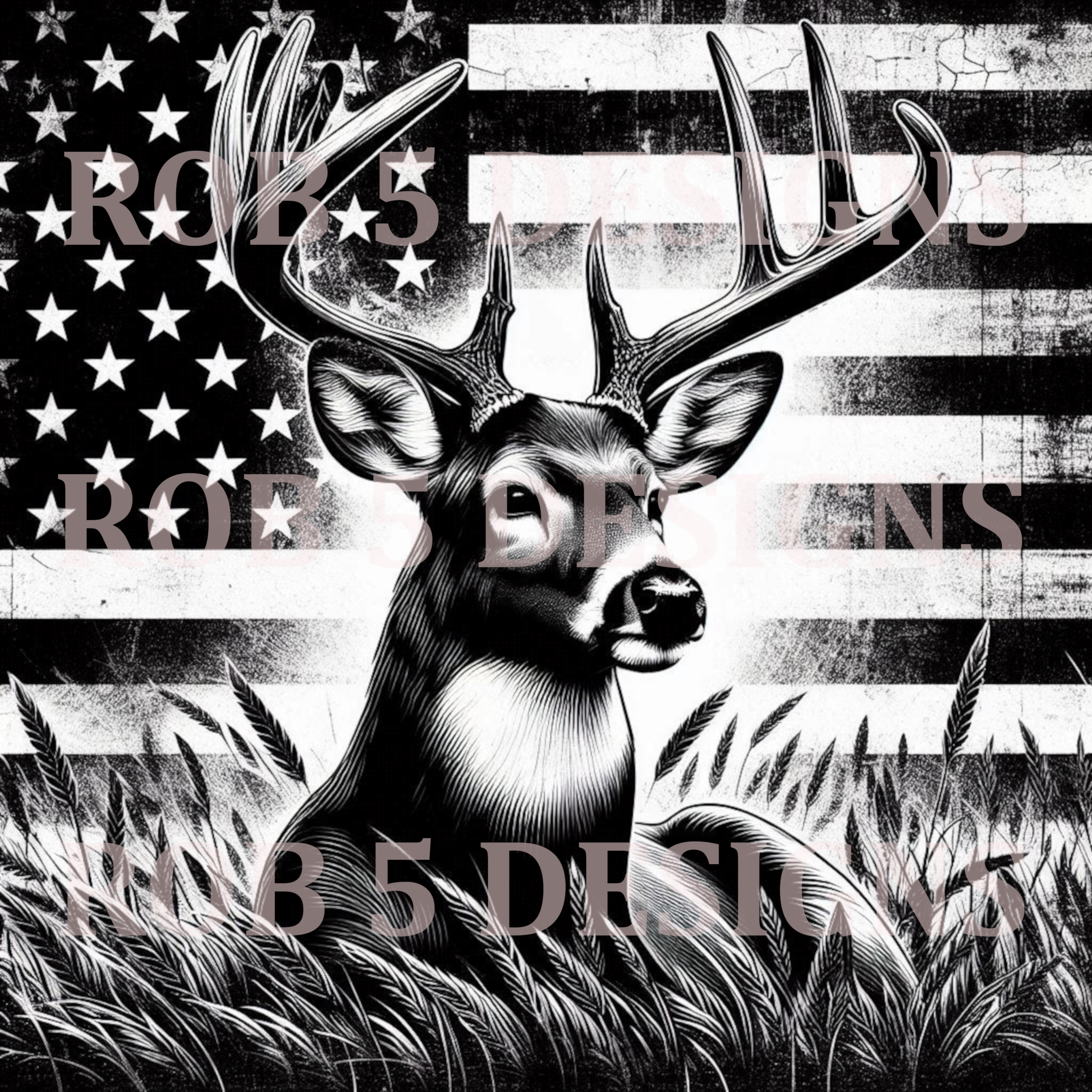 American Flag with Deer Digital, Hunters, Patriots, PNG