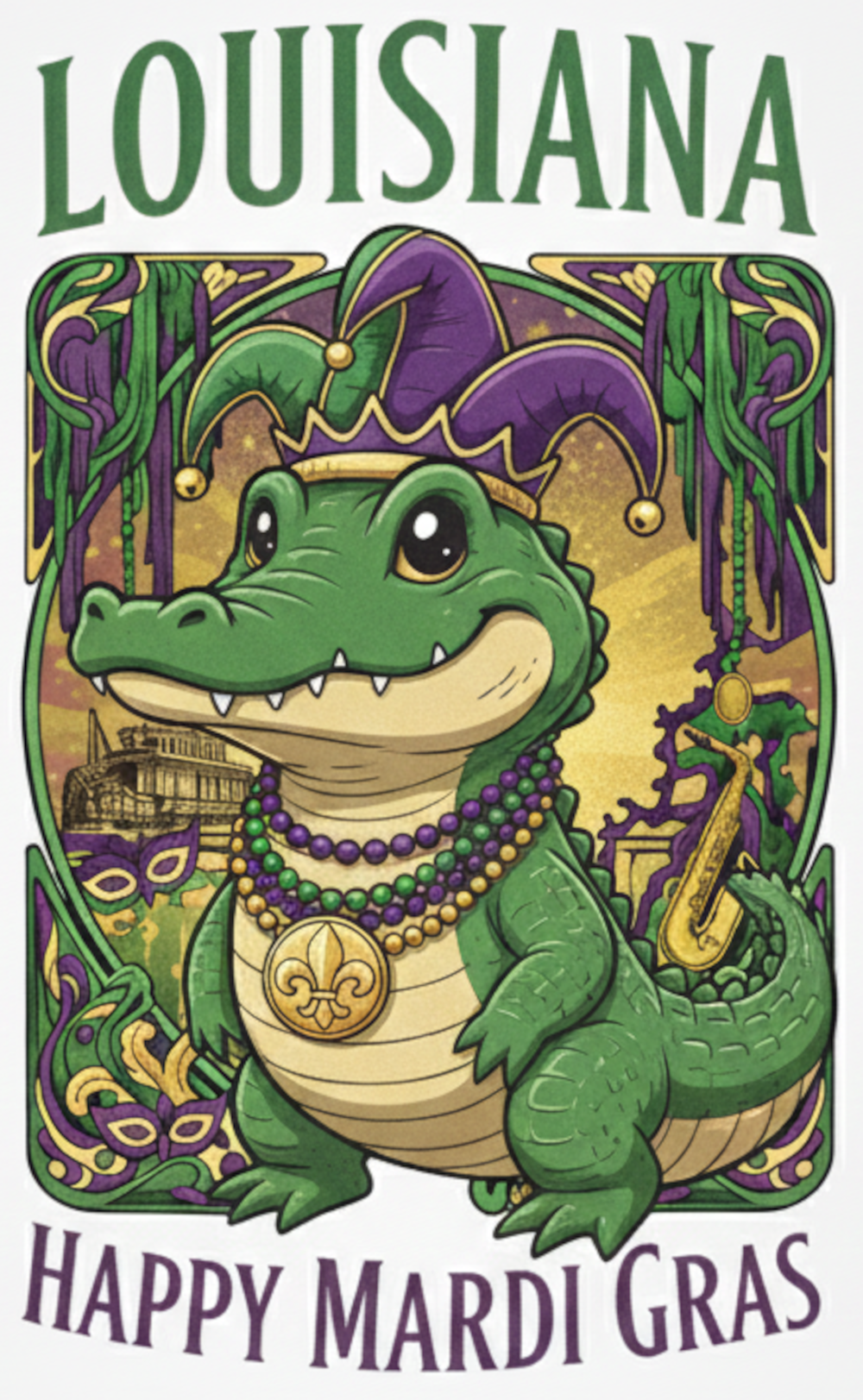 Mardi Gras Alligator PNG - Louisiana Gator Digital Download 