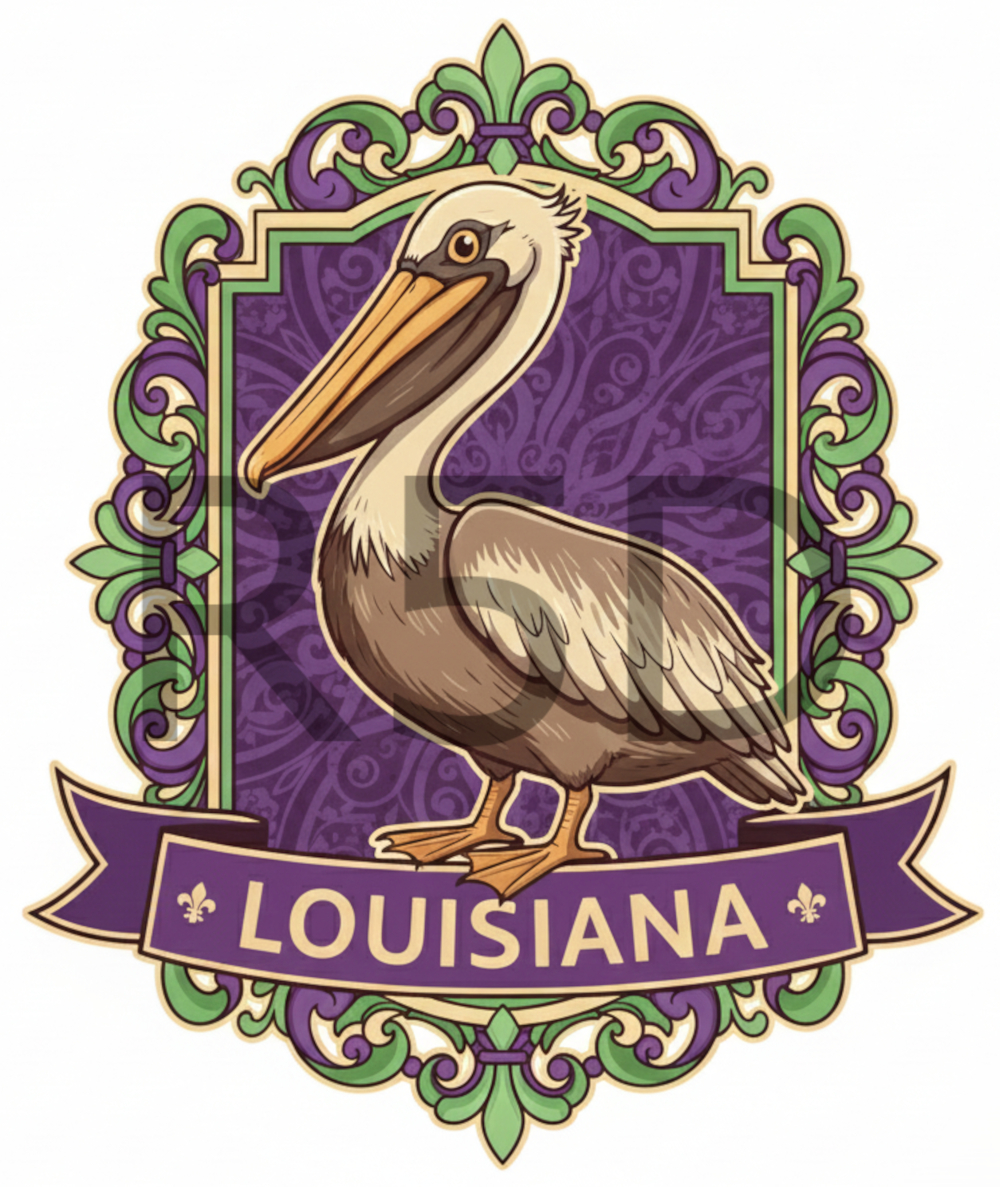 Louisiana Pelican - Fleur De Lis Mardi Gras PNG - Digital Download
