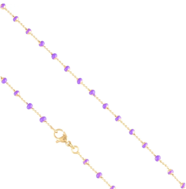 18K paauksuota grandinėlė su ametisto karoliukais. 45cm.