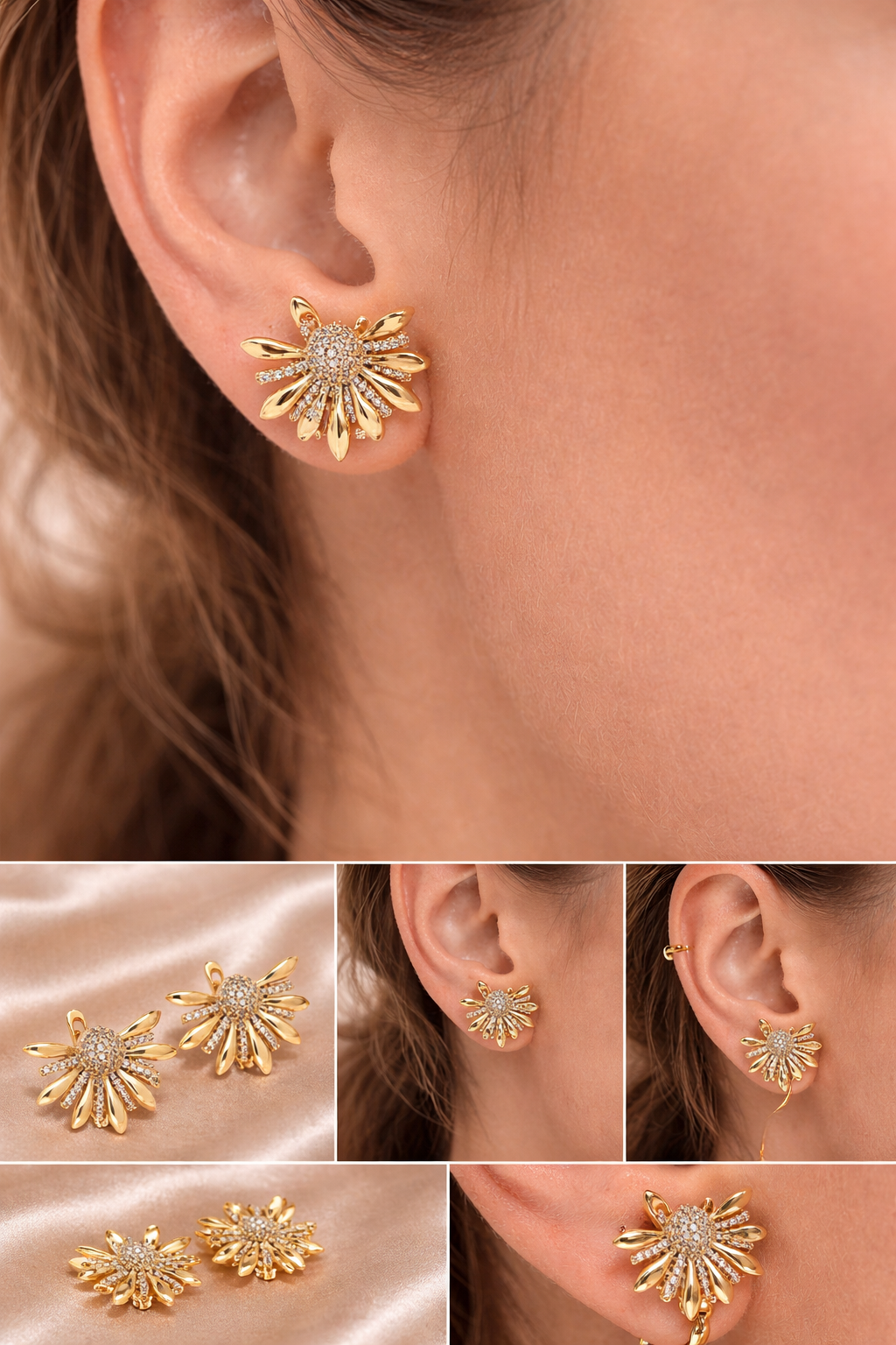 Medicininio 18K aukso auskarai 'Saulėgrąža'