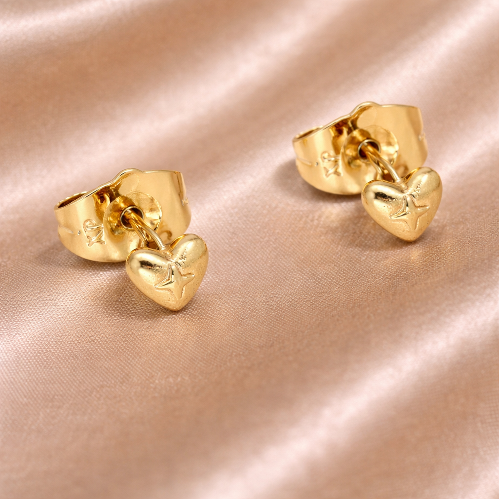 Medicininio 18K aukso širdelės auskarai