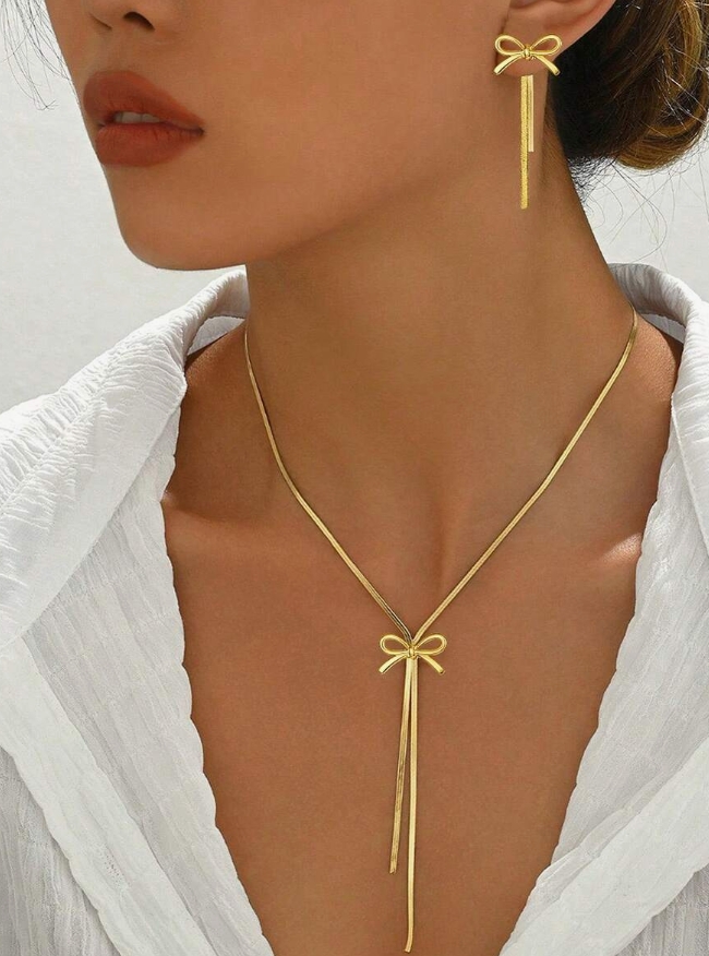 Medicininio 14K aukso kaklo papuošalų ir auskarų rinkinys