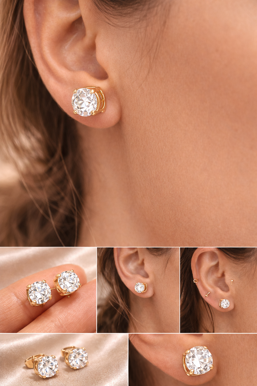 Medicininio 18K aukso auskarai su cirkoniu