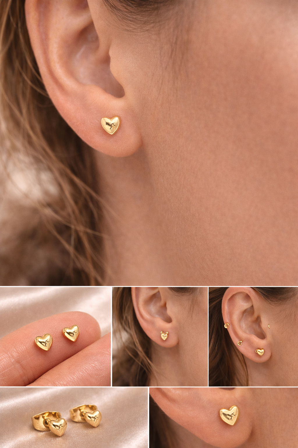 Medicininio 18K aukso širdelės auskarai