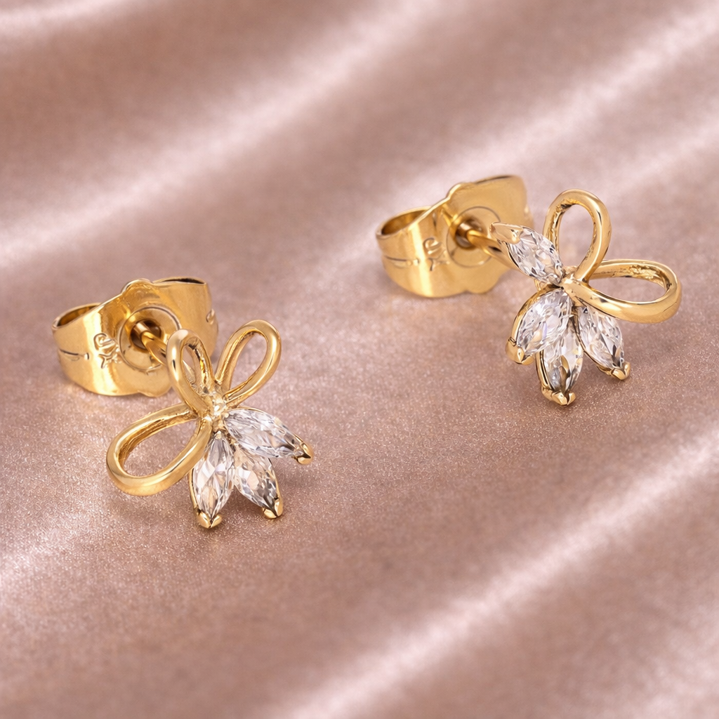 Medicininio 18K aukso auskarai su kristalais