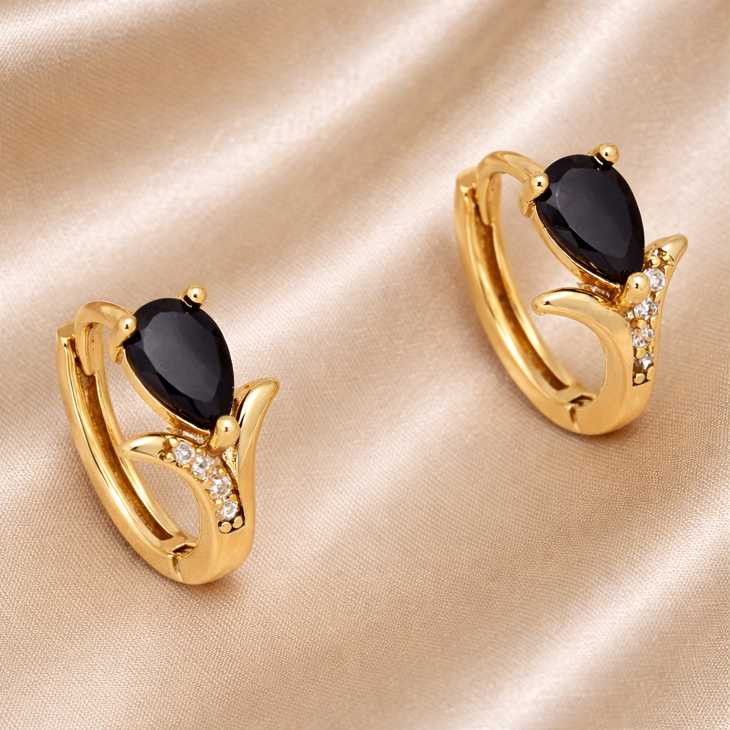 Medicininio 18K aukso auskarai su juodu akmeniu