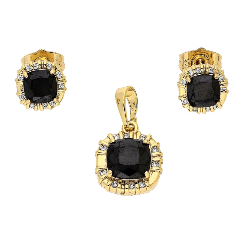 Medicininio 18K aukso papuošalų rinkinys su juodu akmeniu