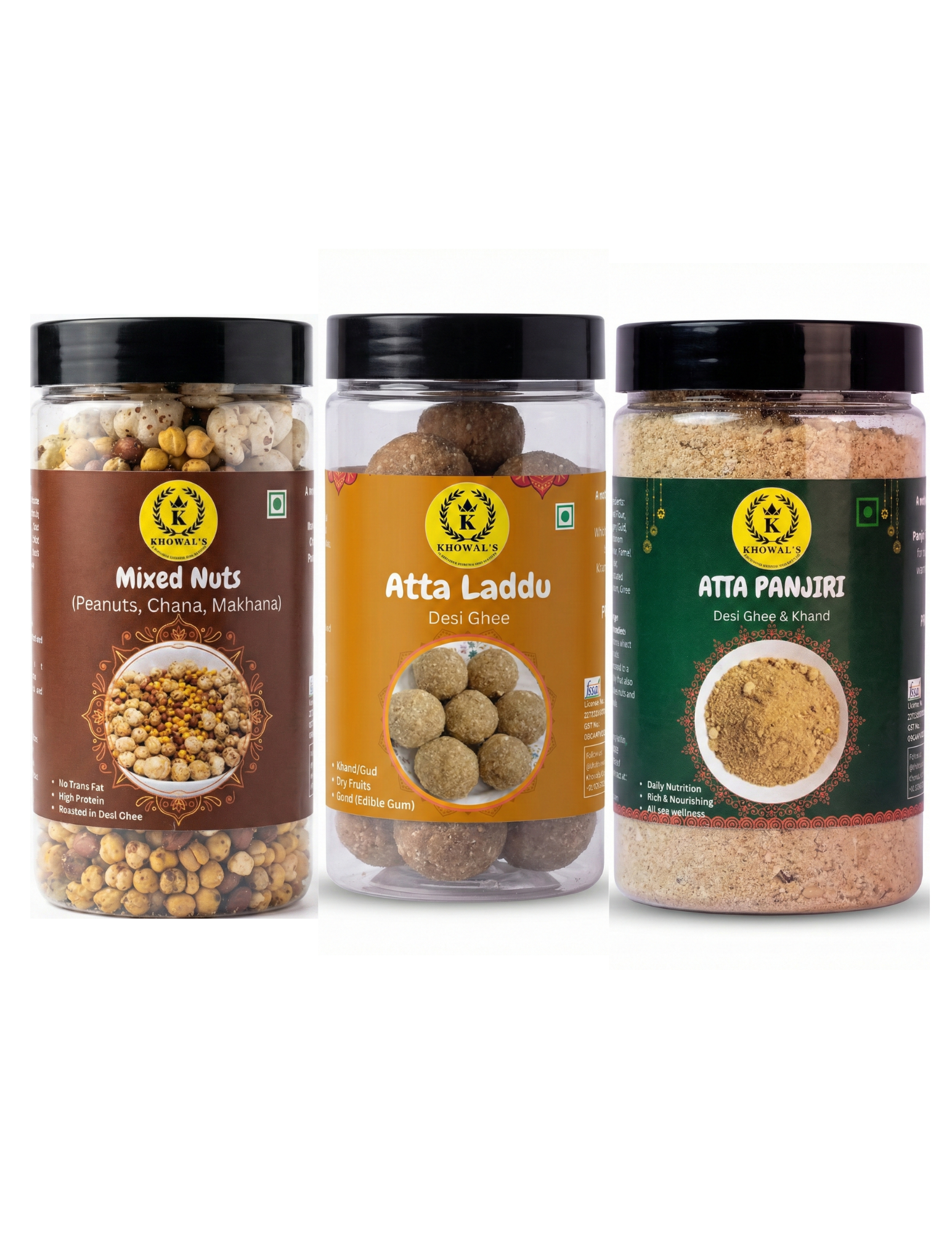 Wholesome Energy Combo – Atta Laddu, Atta Panjiri & Desi Ghee Roasted Mixed Nuts | Traditional Indian Snacks Made in Pure Desi Ghee