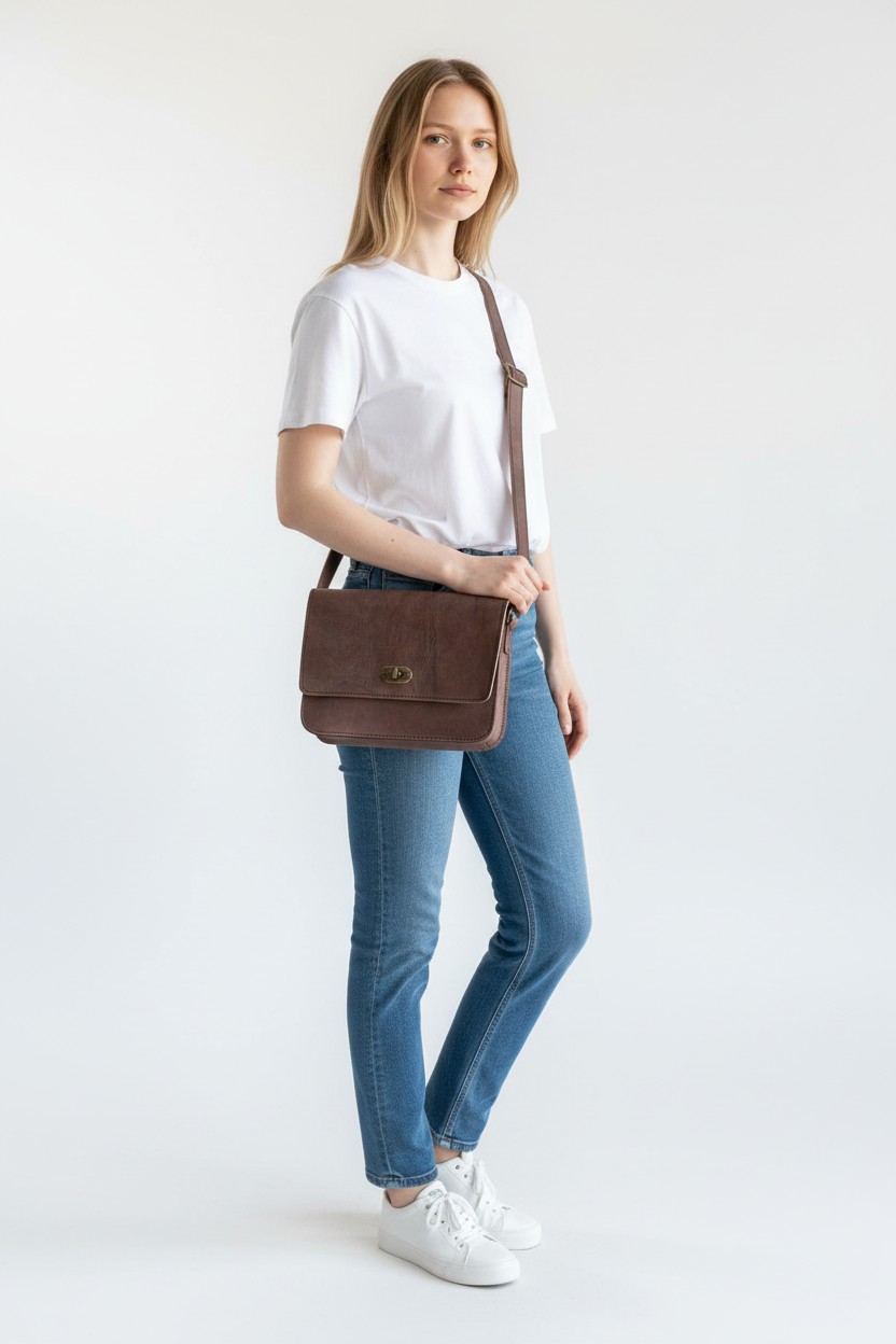 Sac bandoulière en cuir marron