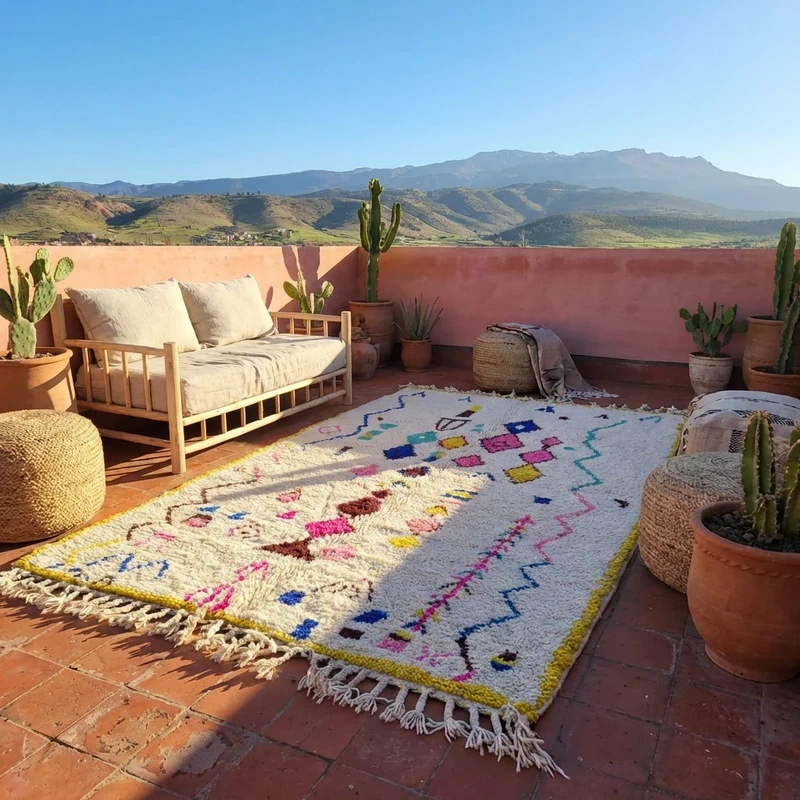 Magnifique et authentique tapis berbère en laine – Fait main – 2,5 x 1,5 m