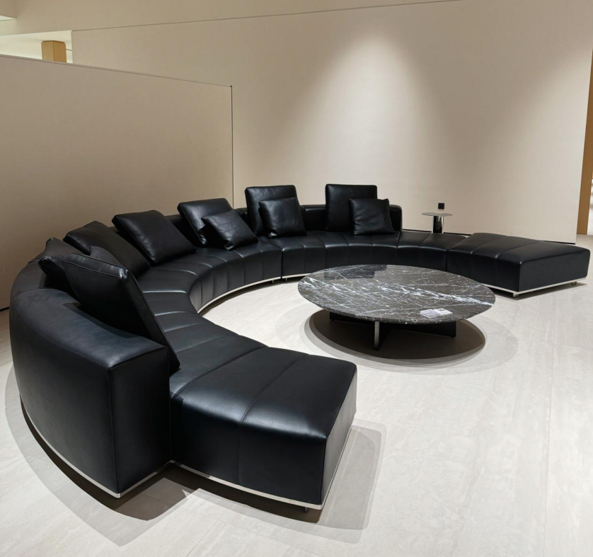 Modern Curved Black Leather Sofa