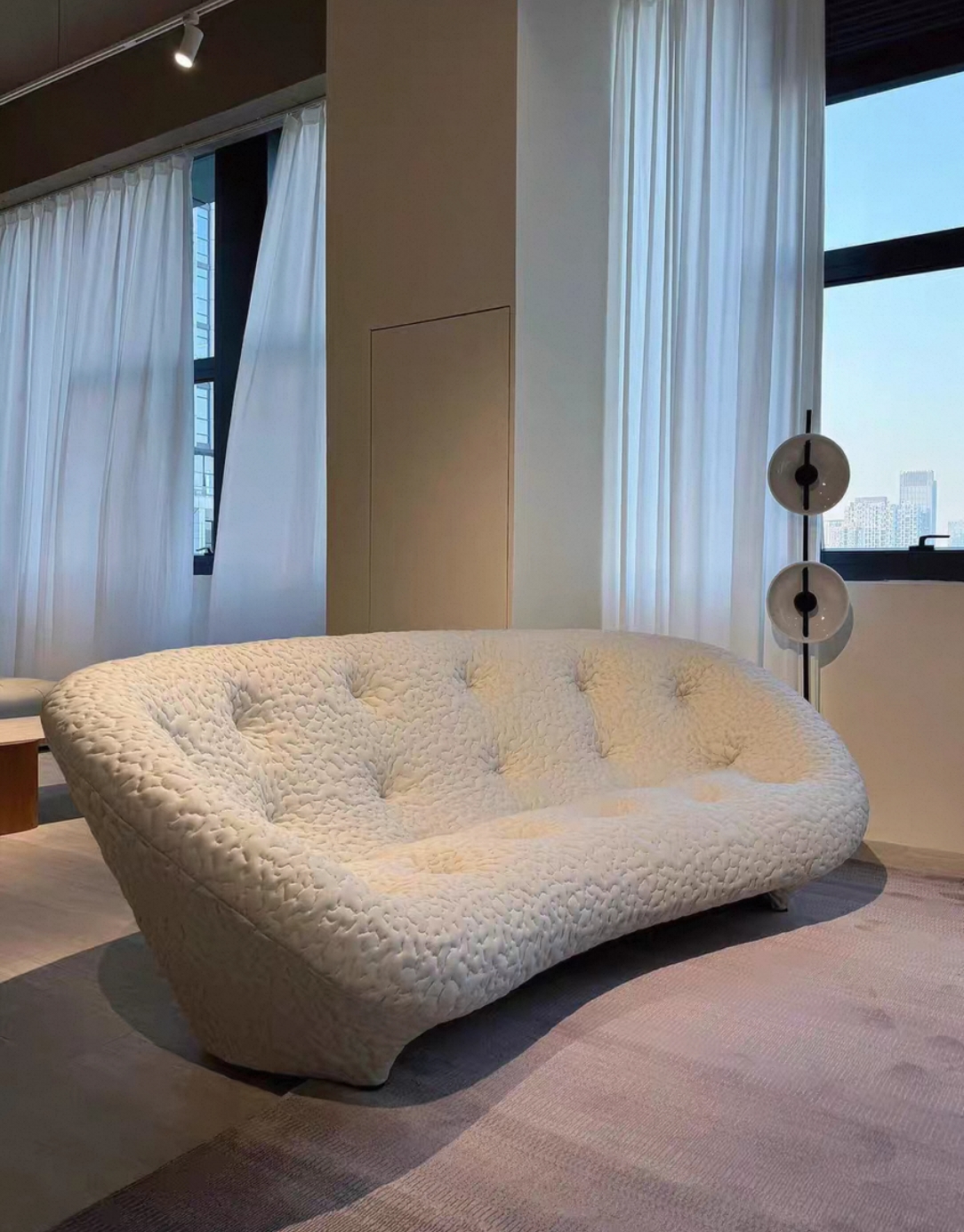 Curved Bouclé Sofa and Lounge Chair