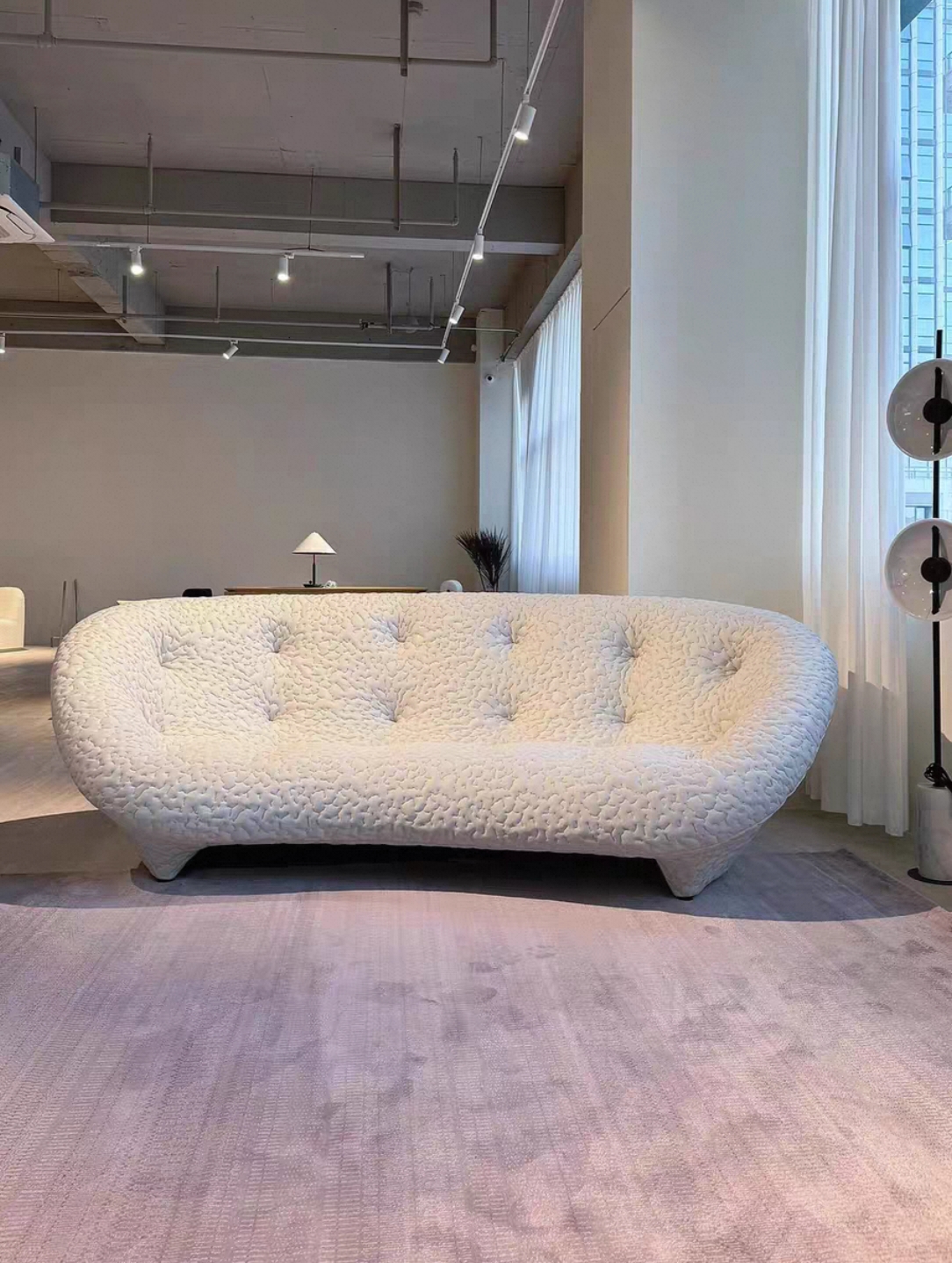 Curved Bouclé Sofa and Lounge Chair