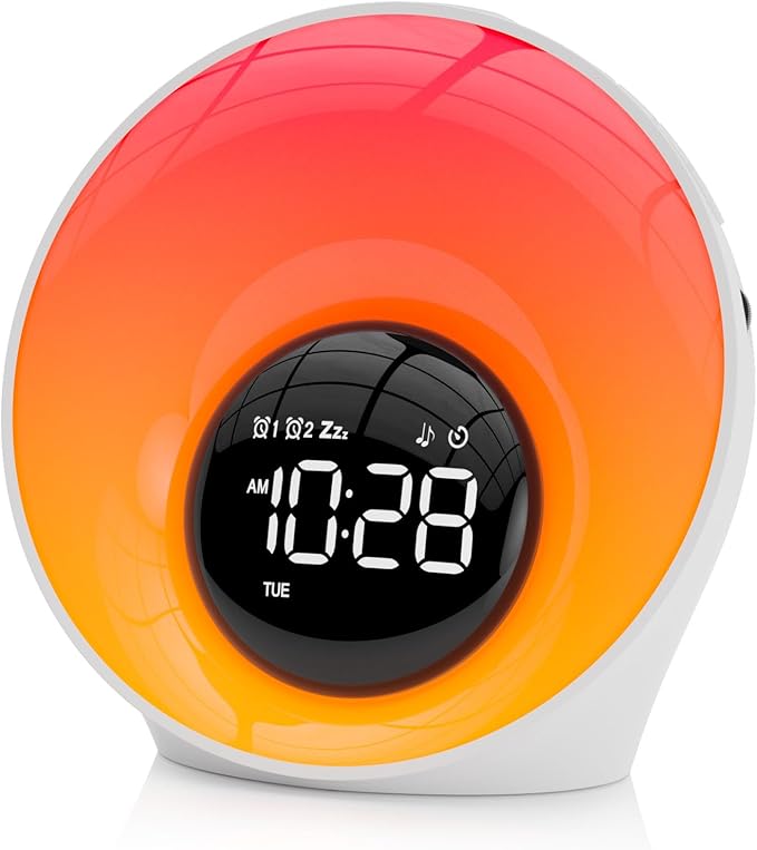 Wake Up Light Sunrise Alarm Clock - Sunrise Simulation & White Noise Machine with 30 Soothing Sounds, 14 Color Dimmable Night Light, Dual Alarms for Heavy Sleepers/Adults/Kids, Digital Clock Timer