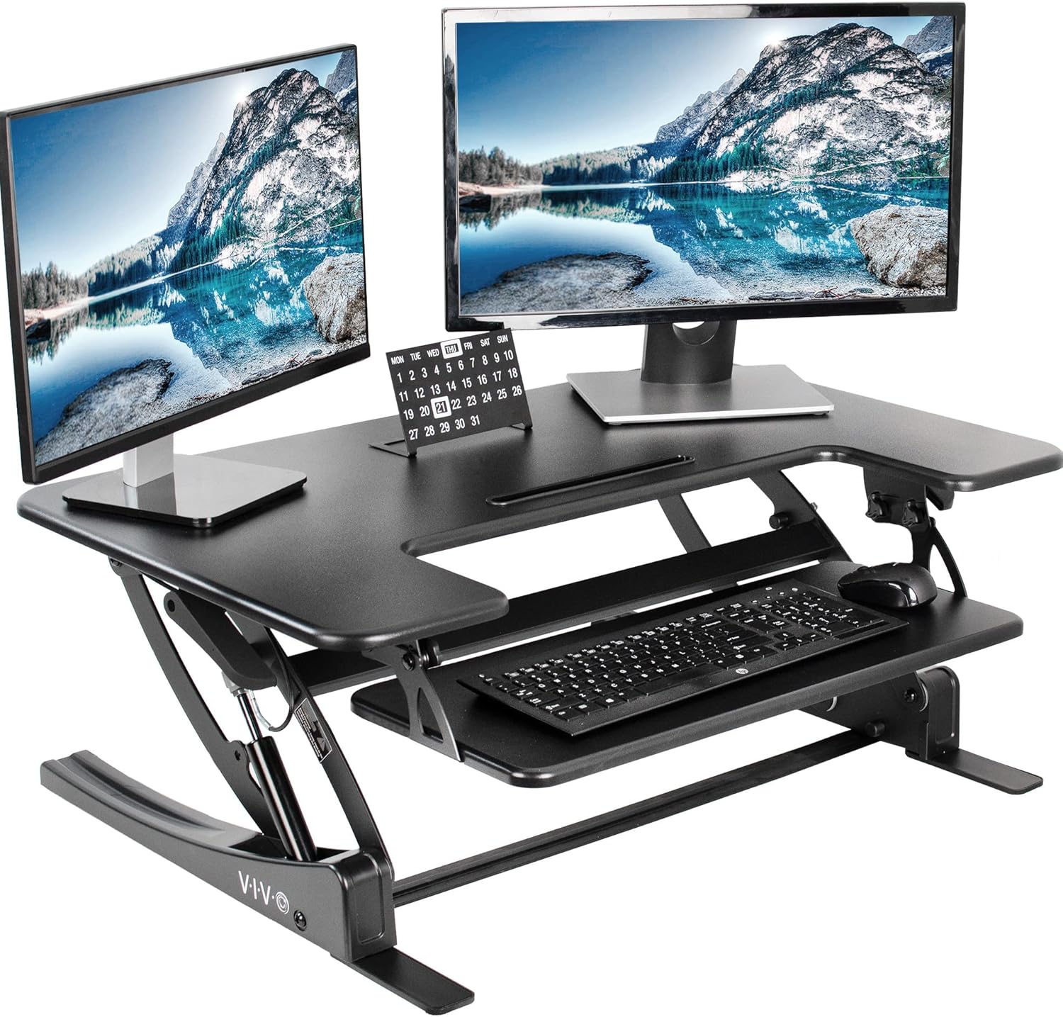 VIVO 32 inch Desk Converter, K Series, Height Adjustable Sit to Stand Riser, Dual Monitor and Laptop Workstation with Wide Keyboard Tray, Black, DESK-V000K
