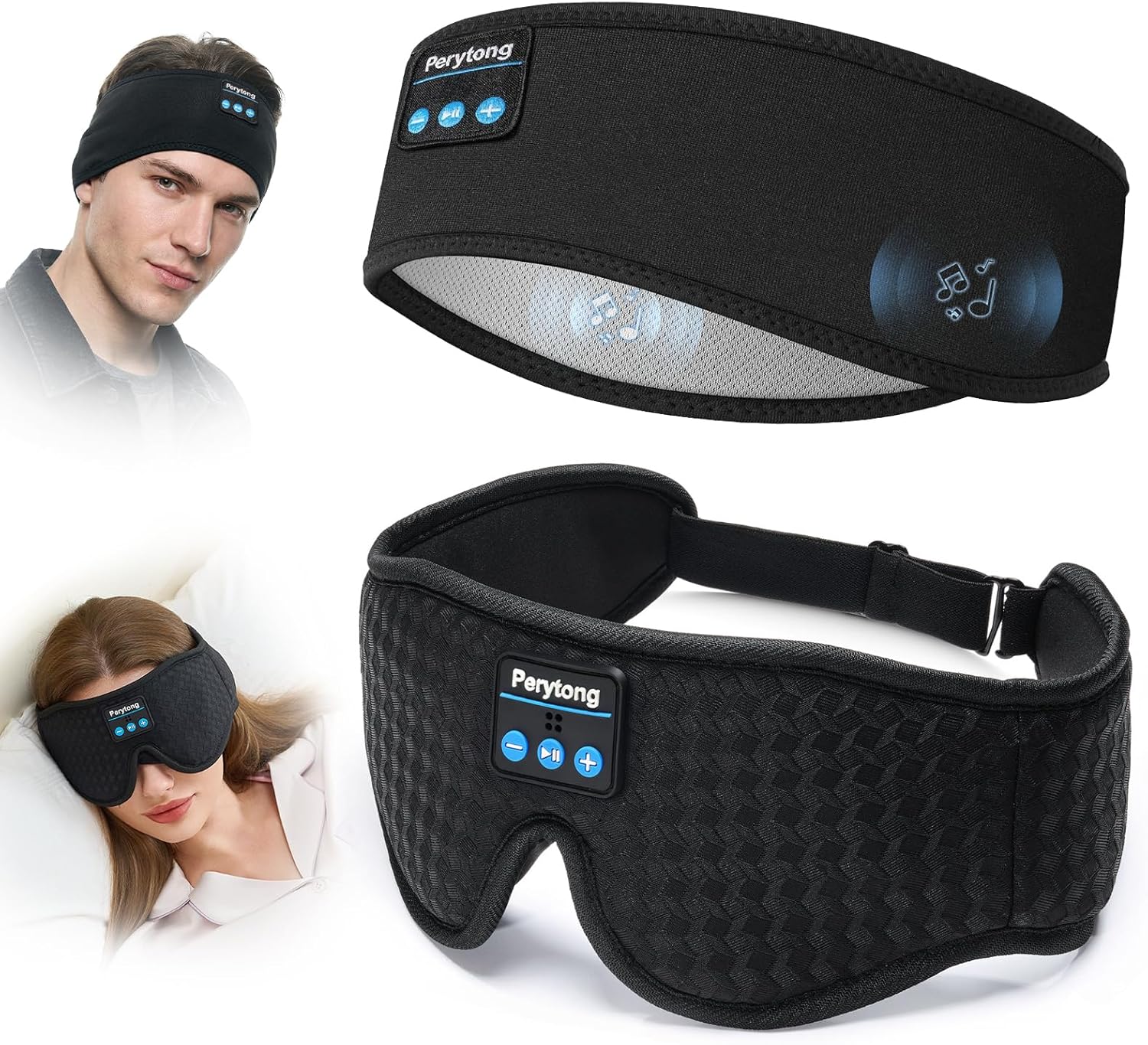 2-Pack Sleep Headphones Bluetooth 3D Sleep Mask & Wireless Headband Headphone with Ultra-Thin Speakers, Sleeping Headphones for Side Sleepers, Running, Workout, Insomniac, Travel, Gifts, Meditation