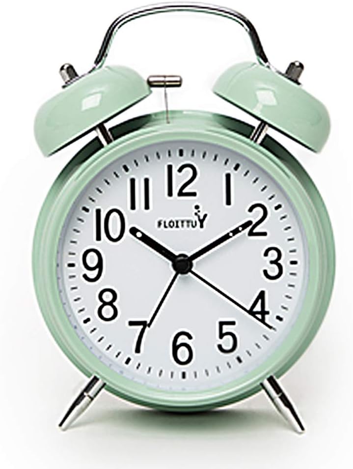 FLOITTUY Loud Alarm for Deep Sleepers 4'' Twin Bell Alarm Clock with Backlight for Bedroom and Home Decoration(Green)