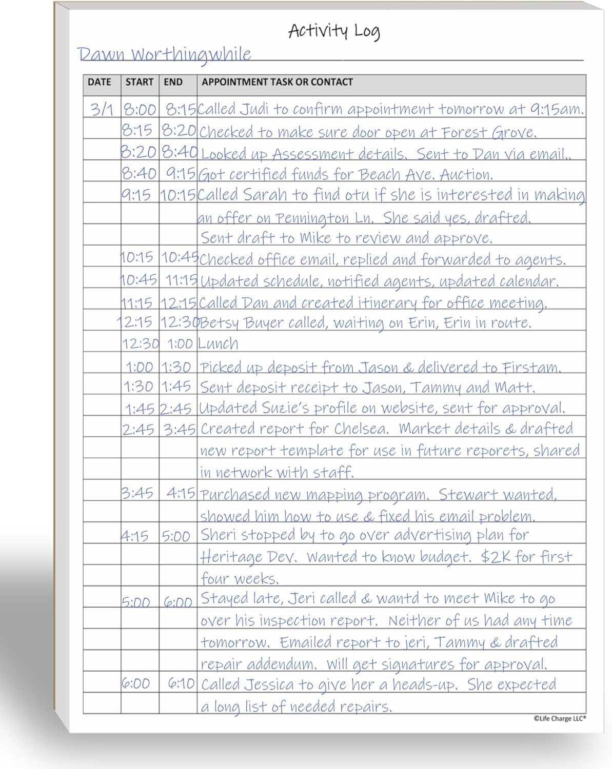 Activity Log Notepad – Daily Tracker Planning Pad for Office Productivity, Task Tracking & Time Management Planner – Work Communication Logbook Timesheet, Get Organized – 8.5 x 11 Legal Pad, 60 Page
