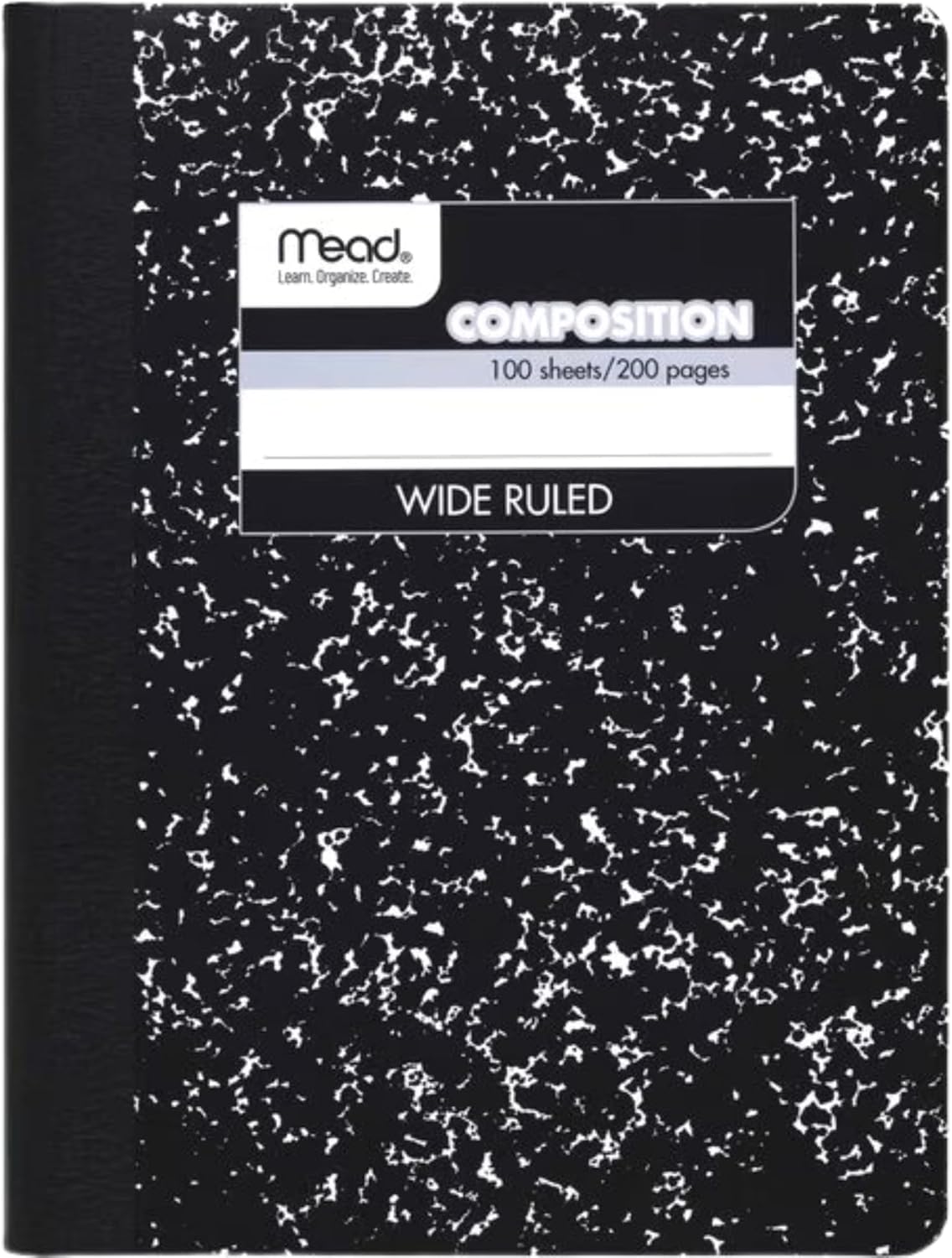 Mead Composition Notebook, Wide Ruled Paper, 7-1/2" x 9-3/4", 100 Sheets, Black Marble (09910)