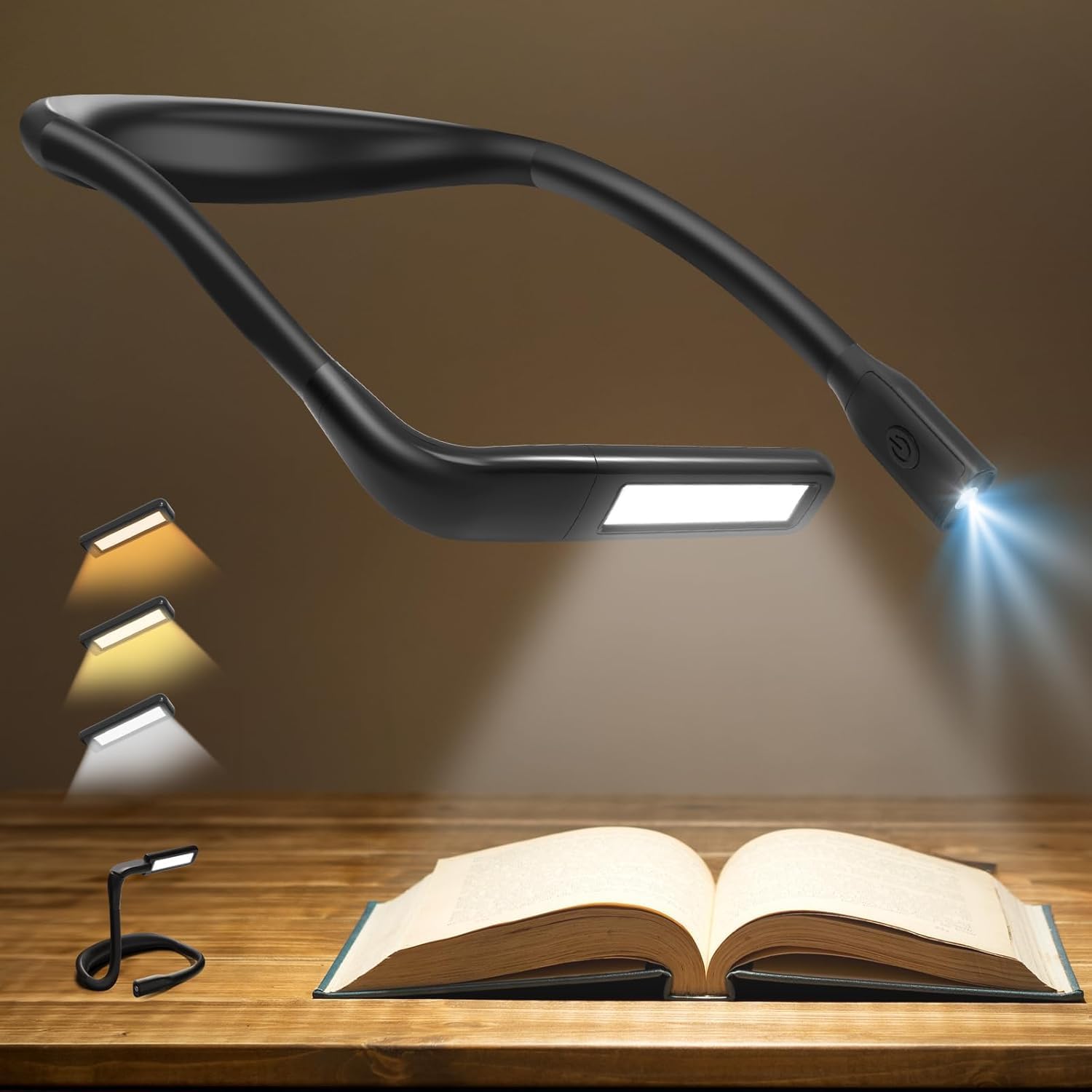 Neck Reading Light Book Lovers Gifts, Rechargeable 2000mAh 10-80Hrs Eye-friendly Wide Lamp Book Light, Birthday Christmas Stocking Stuffers for Men Women Readers, Camping Knitting Crochet Accessories