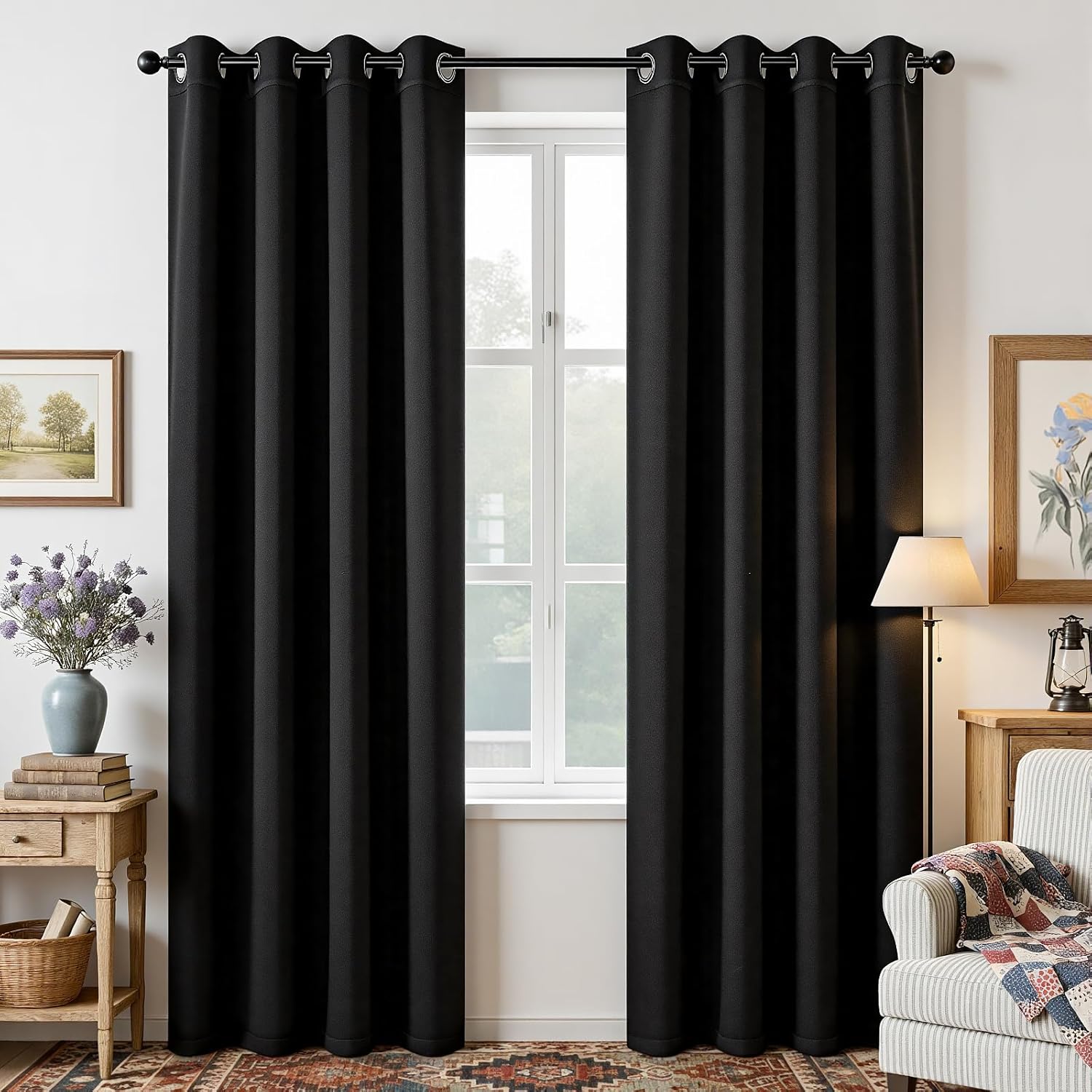 Joydeco Blackout Curtains for Bedroom 84 Inch - Black Out Curtains with Grommets Thermal Insulated Room Darkening Light Blocking, Noise Reducing & Wrinkle-Free Drapes for Living Room Windows, 2 Panels
