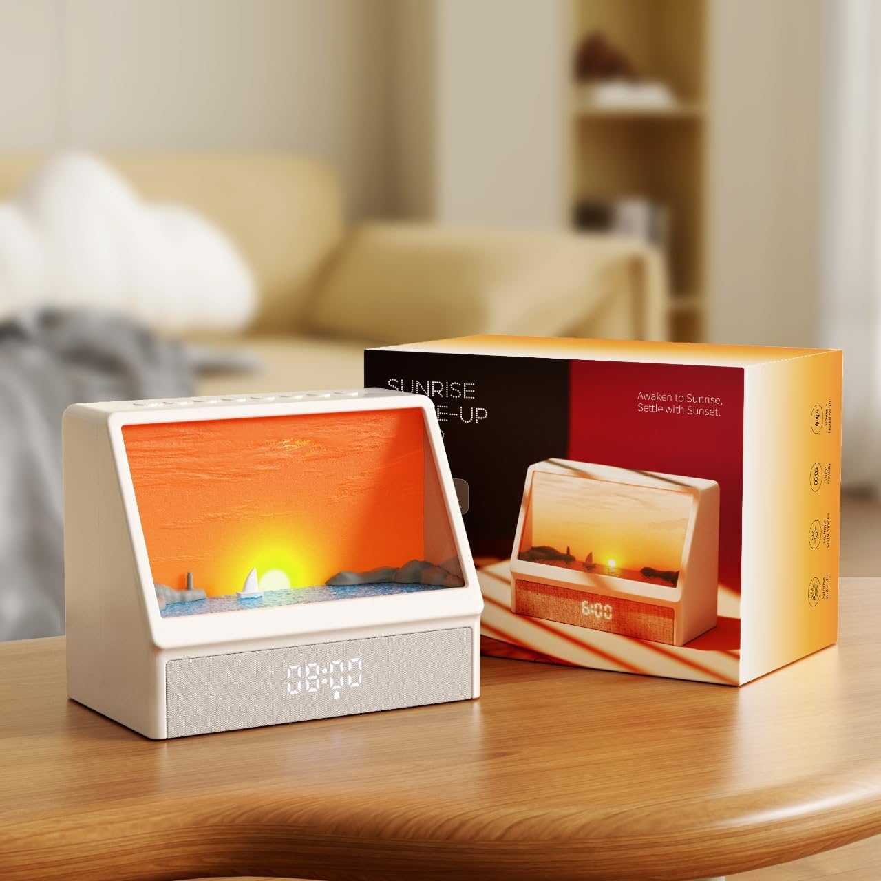 Sunrise Alarm Clock with Sound Machine for Bedrooms Heavy Sleepers,Smart Wake Up Light Sunrise Alarm Clock White Noise Machine for Adults Kids(White)