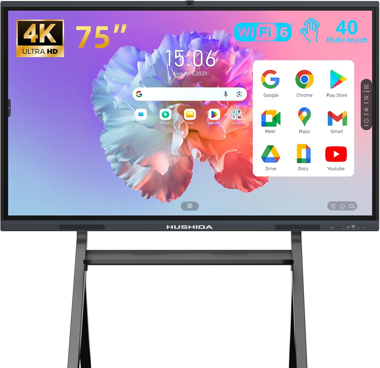 75" Smart Board Google EDLA-Certified 4K Interactive Whiteboard SmartBoard for Classroom & Office Business, Android 14 Touchscreen with 13MP AI Camera 8G RAM+64G ROM, 40-Points, Wall Mount Included