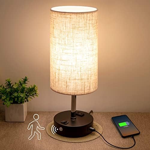 lifeholder Table Lamp with Motion Sensor and Constant on Mode, USB Lamp Include Warm White Bulb, Built in USB Port & AC Outlet, Bedside Lamp Idea for Bedroom Retro Cream