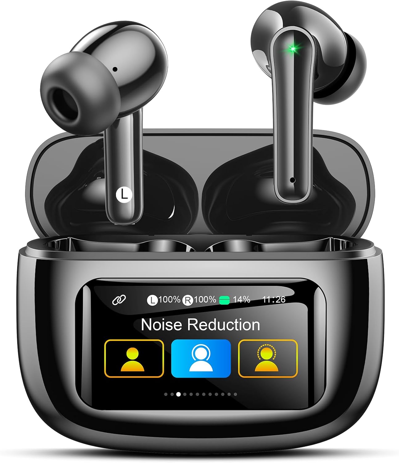 JGUG Wireless Earbuds Bluetooth 6.0 Headphones, Ear Buds with ANC Noise Cancelling, ENC Clear Calls, Touchscreen LED Display Case, 48H Playtime, Stereo Sound, IPX7 Waterproof for Sports Workout