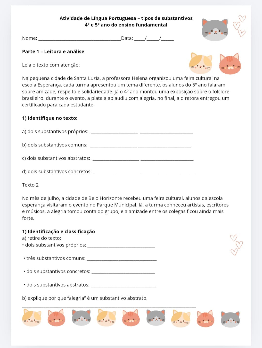 Atividades de Língua Portuguesa Classes gramaticais