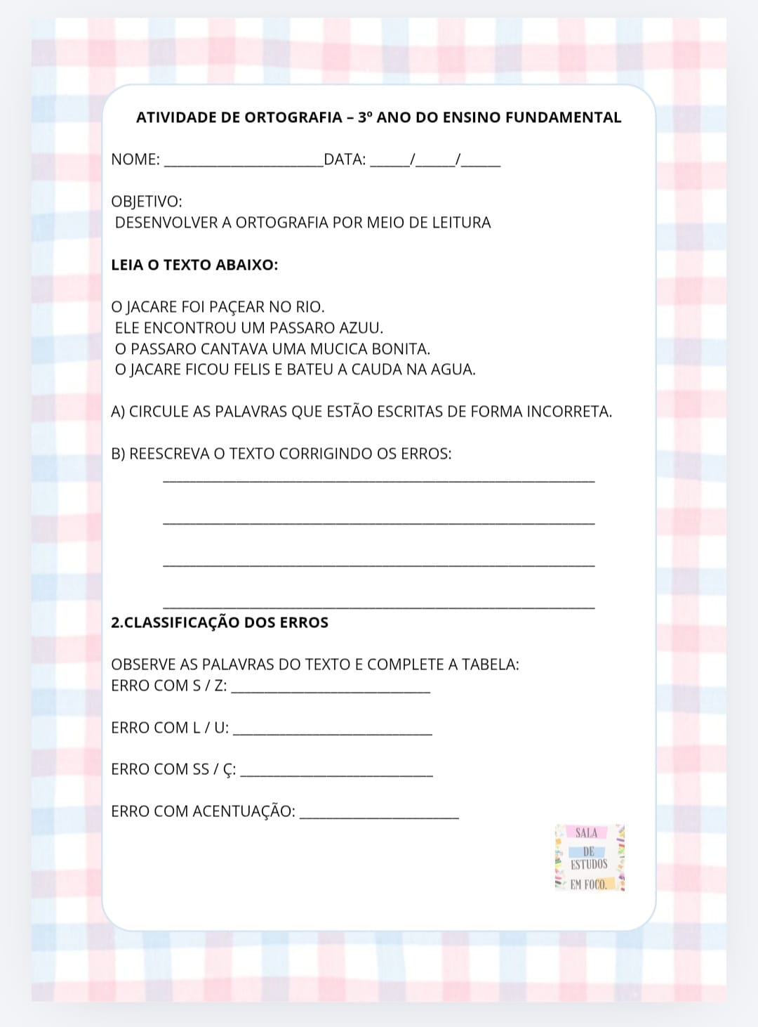 Atividades de Ortografia