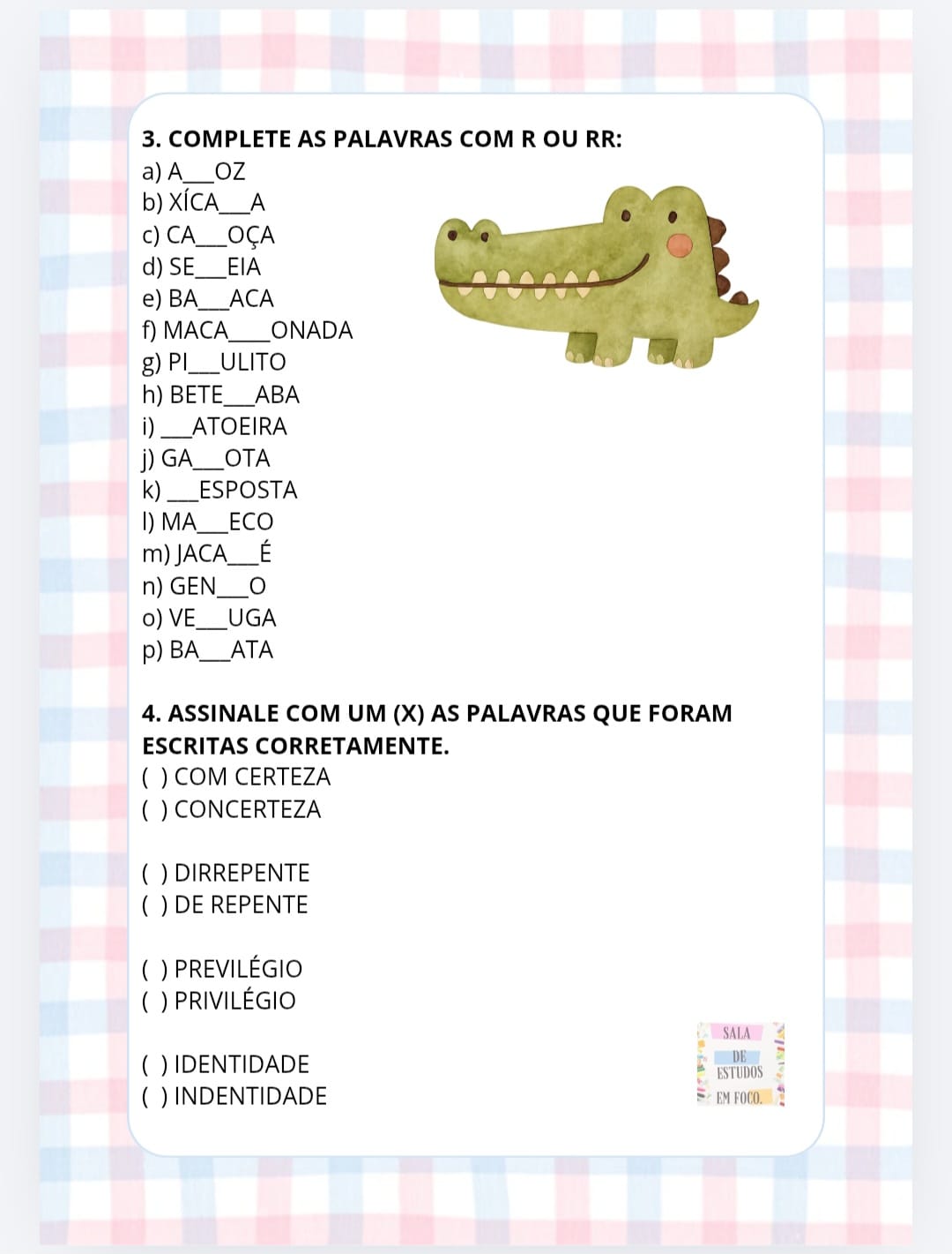 Atividades de Ortografia