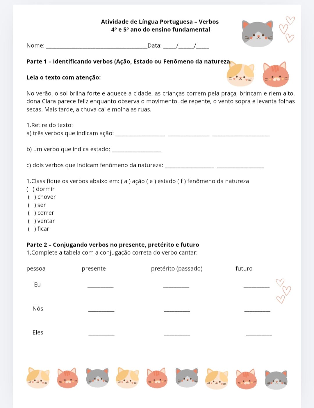 Atividades de Língua Portuguesa Classes gramaticais