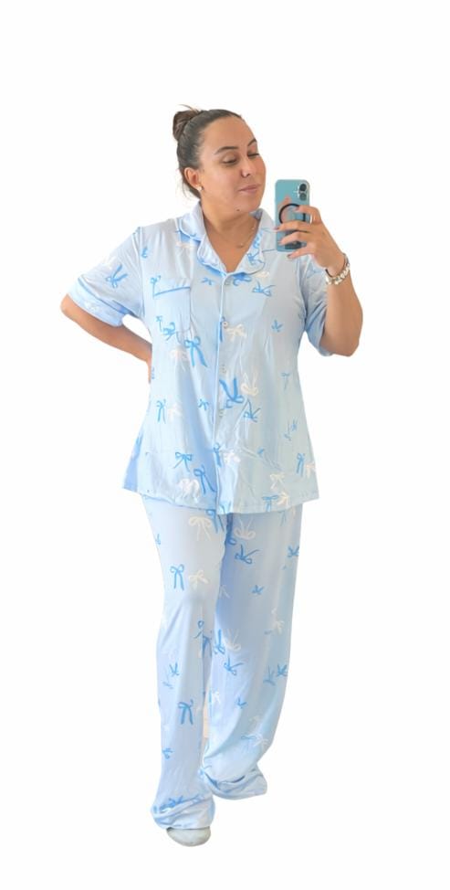 Pijama Maternidad Lazos Azules 