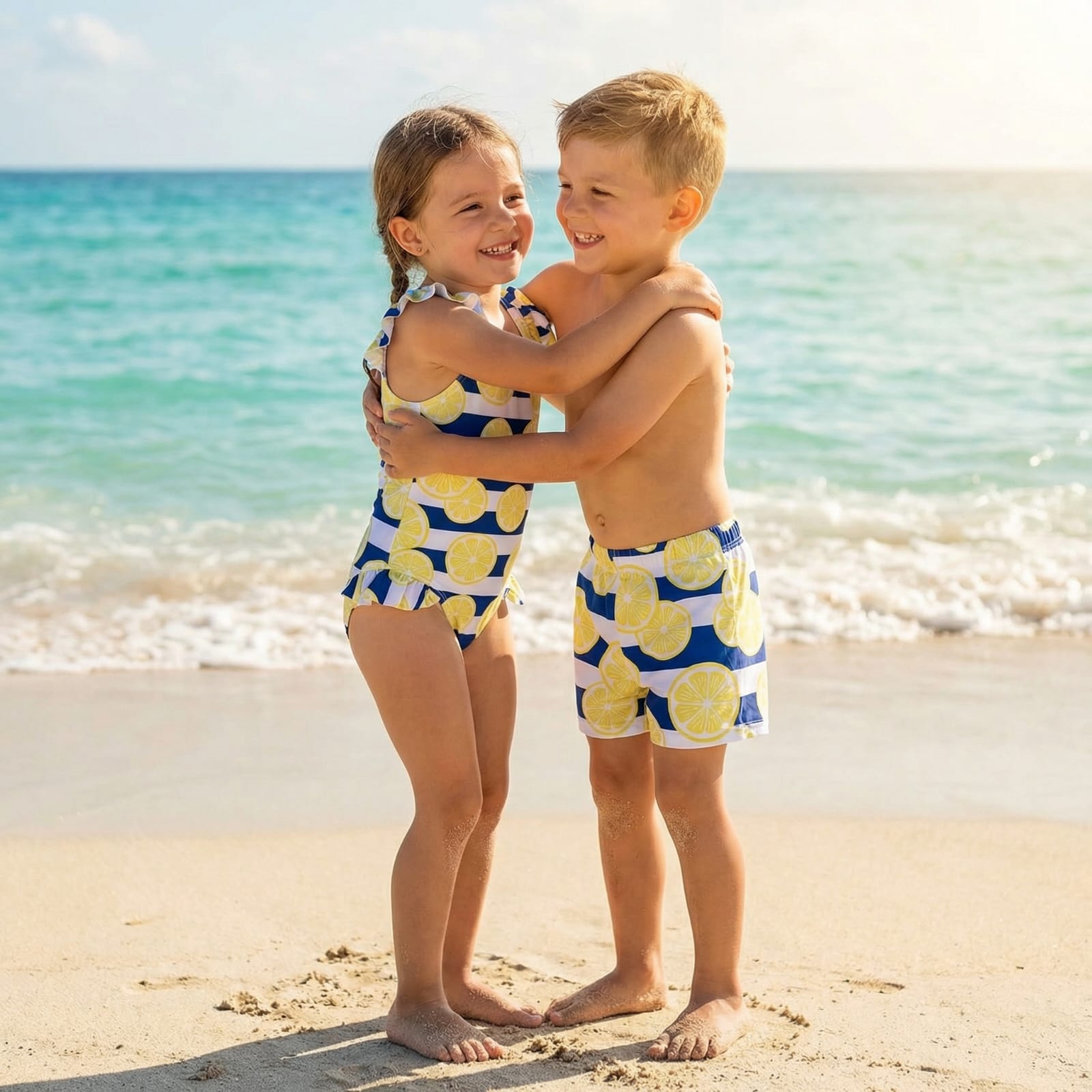 Traje de baño infantil con estampado de limones