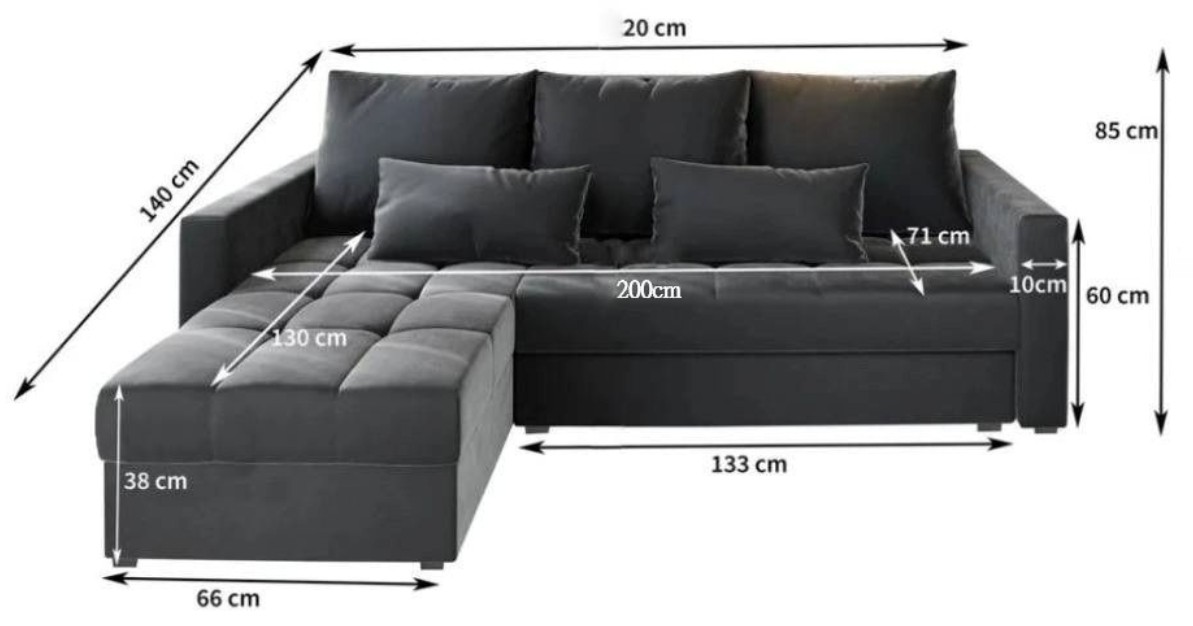 Kompaktowy, rozkładany narożnik z poduchami LATINO PIK