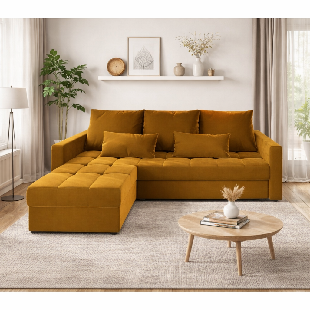 Kompaktowy, rozkładany narożnik z poduchami LATINO PIK