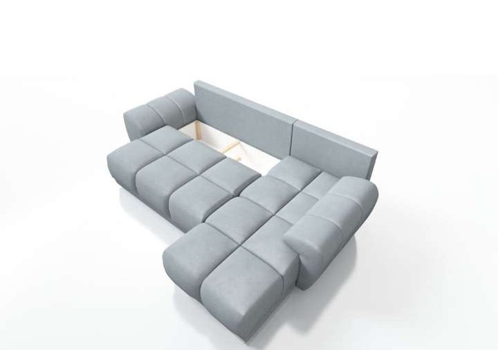 Nowoczesny, pikowany narożnik z pojemnikiem i funkcją spania GENEVA