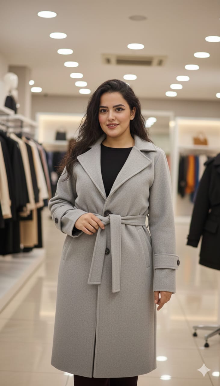 Elegant Grey Belted Coat