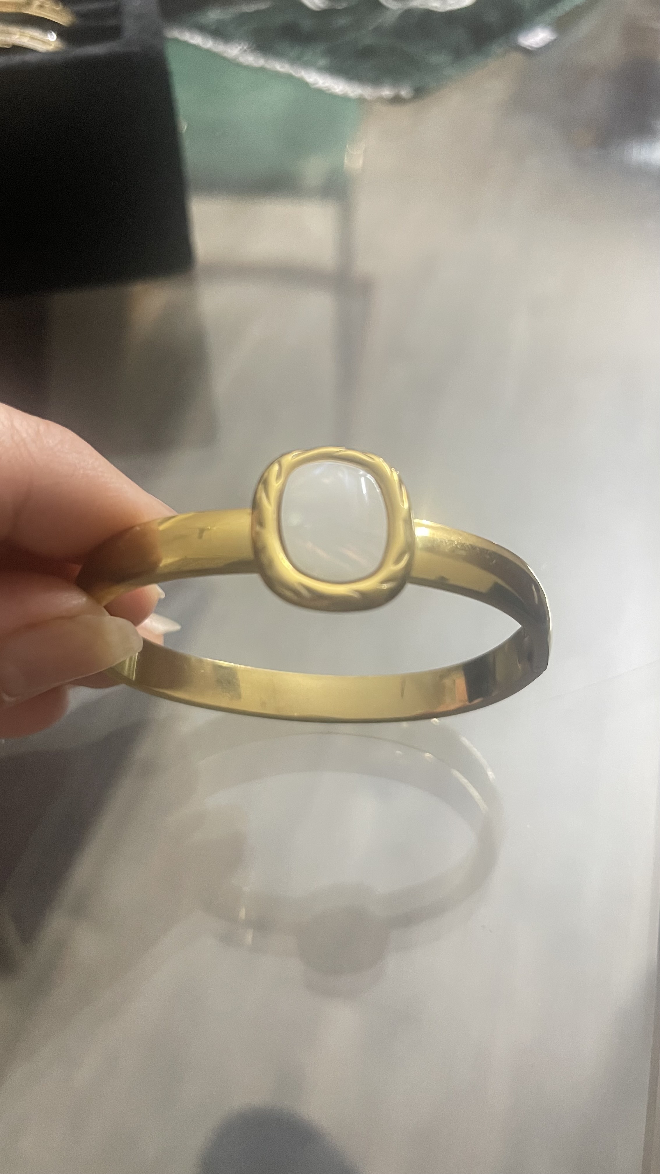 Gold Plated Bangle with White Stone