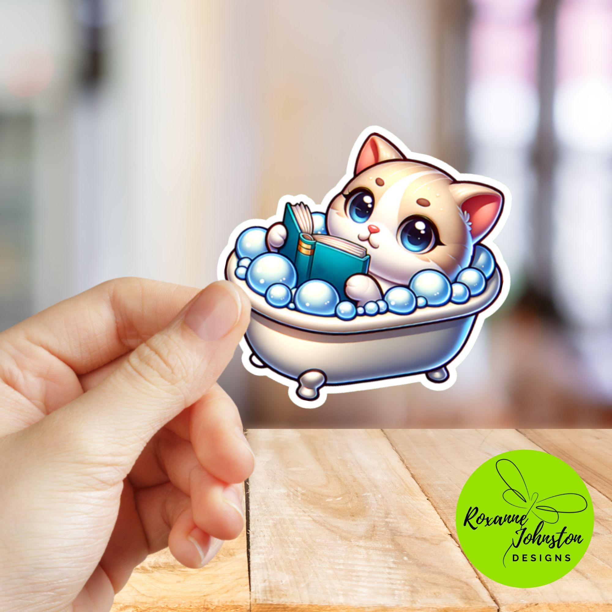 Cat in Bubble Bath Reading A Book Sticker